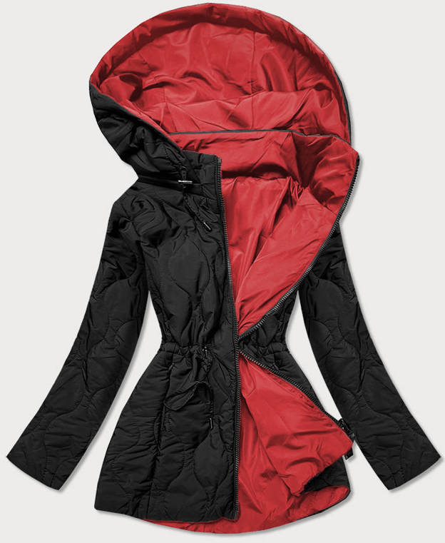 Pikowana kurtka dwustronna damska czarno-czerwona (mhm-w589)