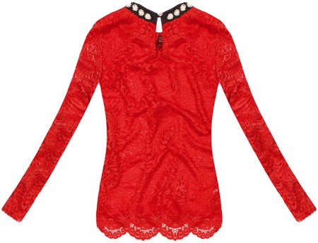 LACE TOP WITH BEADED NECKLINE RED (6514)