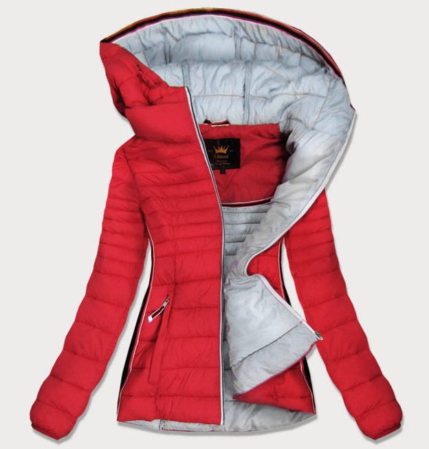 Pikowana kurtka damska z wstawkami czerwona (7242)