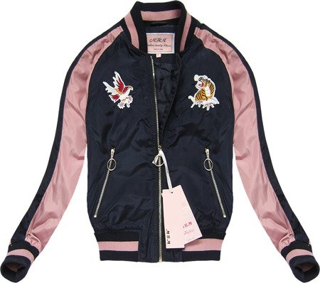 BOMBER JACKET WITH BADGES NAVY BLUE (W555)