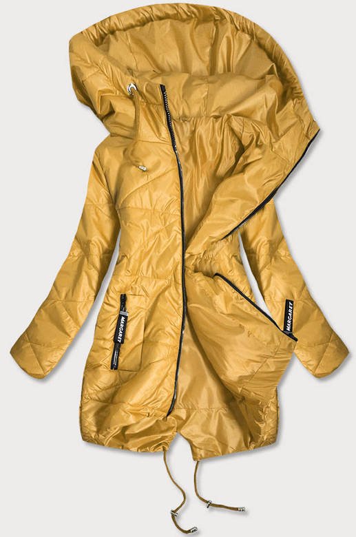 Pikowana kurtka damska z asymetrycznym dołem żółta (b2709)