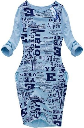 WORD PRINTED BUBBLE DRESS BLUE (6872)