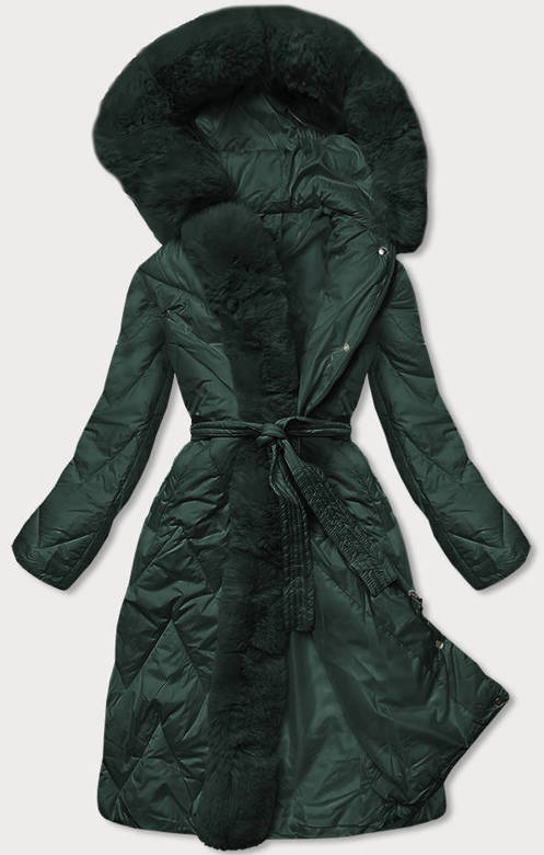Damska długa kurtka pikowana zimowa zielona ciemna (fm11-4)