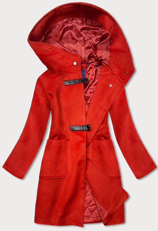 Krótki damski płaszcz z kapturem czerwony (gsq2311)