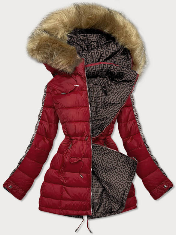 Dwustronna damska  kurtka zimowa bordowo-brązowa (mhm-w556)